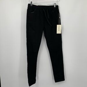 So Perla twill jogger pants black stretch cotton distressed knee slit new Large